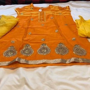 Yellow/orange straight cut Indian churidar